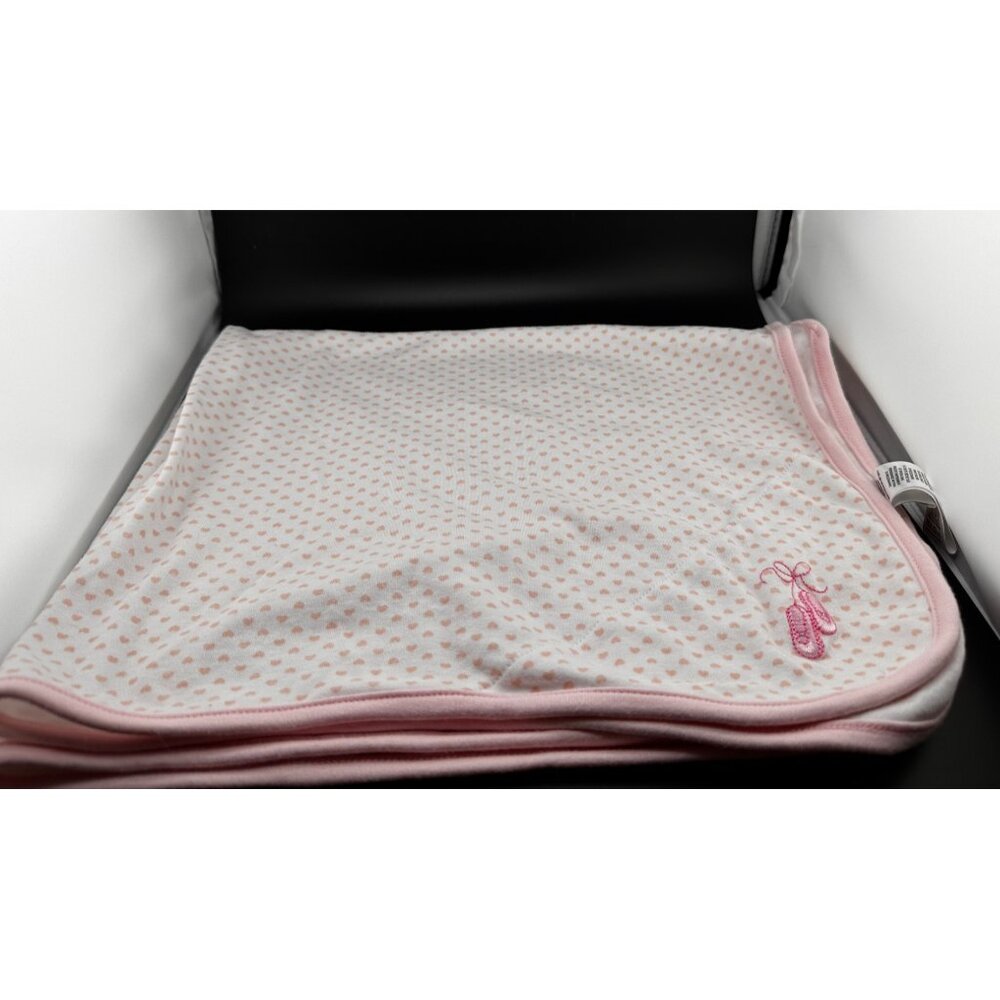 Little Me Ballerina Baby Security Blanket 100% Cotton Pink Hearts Ballet Slipper